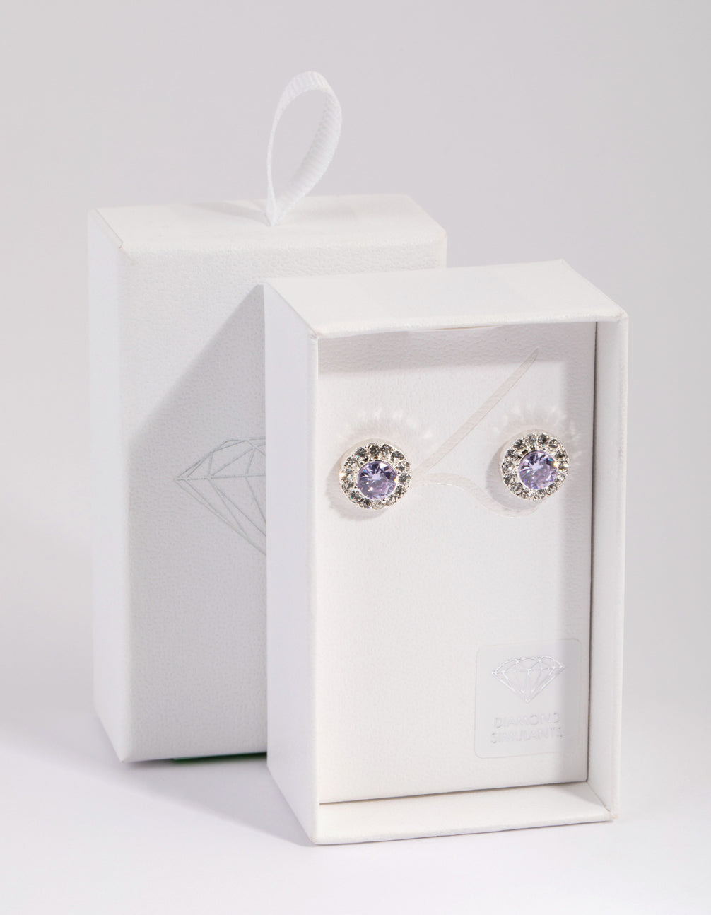 Silver & Lilac Diamond Simulant Halo Stud Earrings