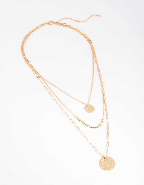 Gold Plated Disc & Ball Necklace Layered Necklace
