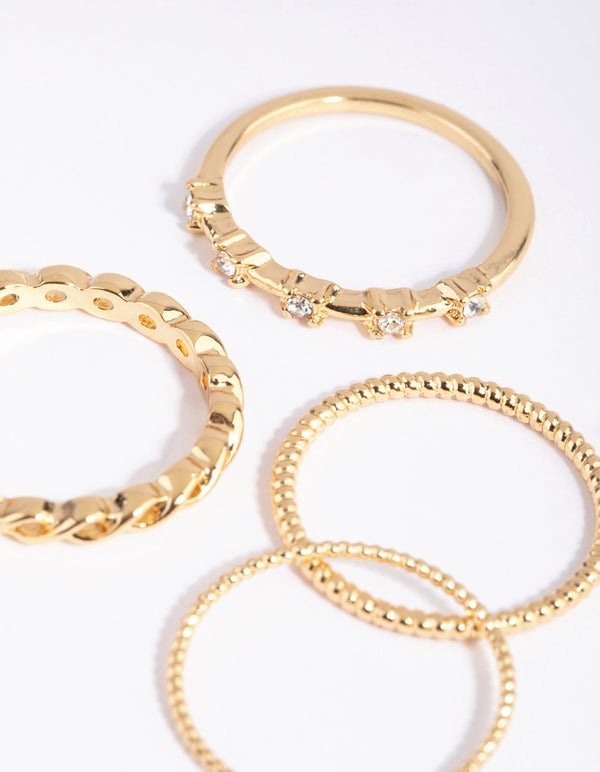 Gold Plated Diamante Ring Pack