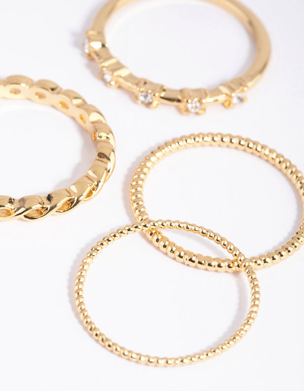 Gold Plated Diamante Ring Pack