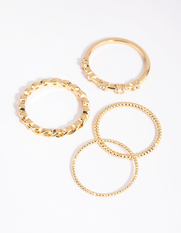 Gold Plated Diamante Ring Pack