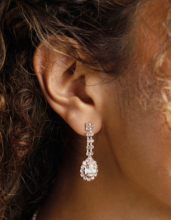 Rose Gold Diamante Necklace & Earrings Set