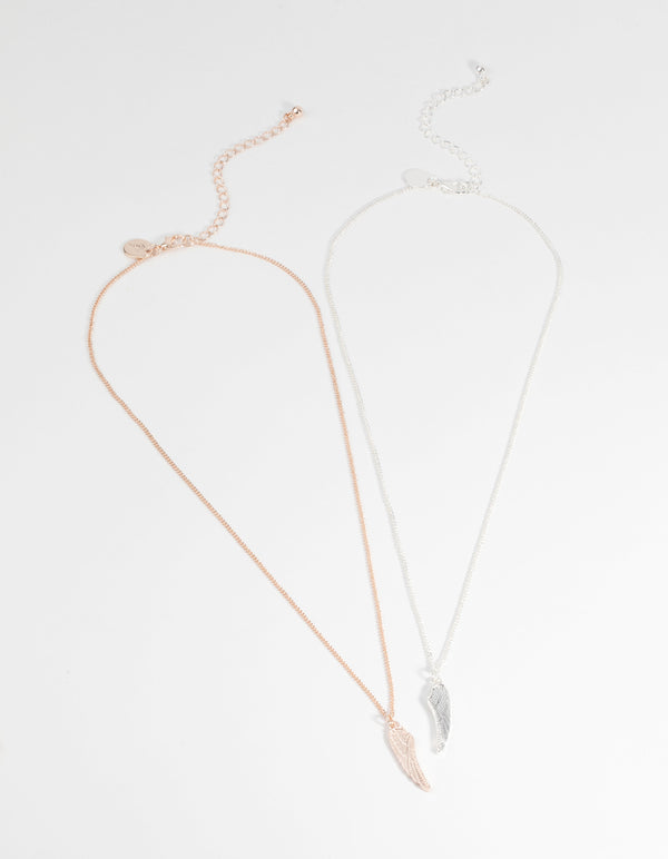 Mixed Metal Wings Necklace Set