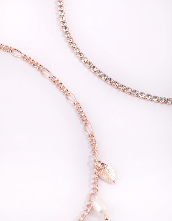 Rose Gold Pearl & Leaf Choker Pack