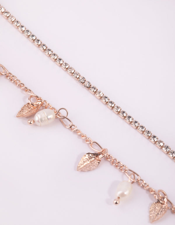 Rose Gold Pearl & Leaf Choker Pack