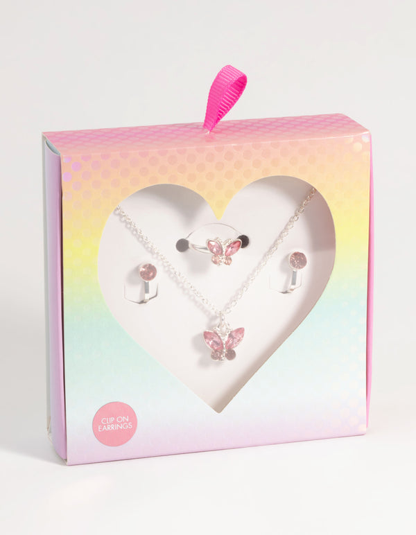 Kids Diamante Butterfly Jewellery Set