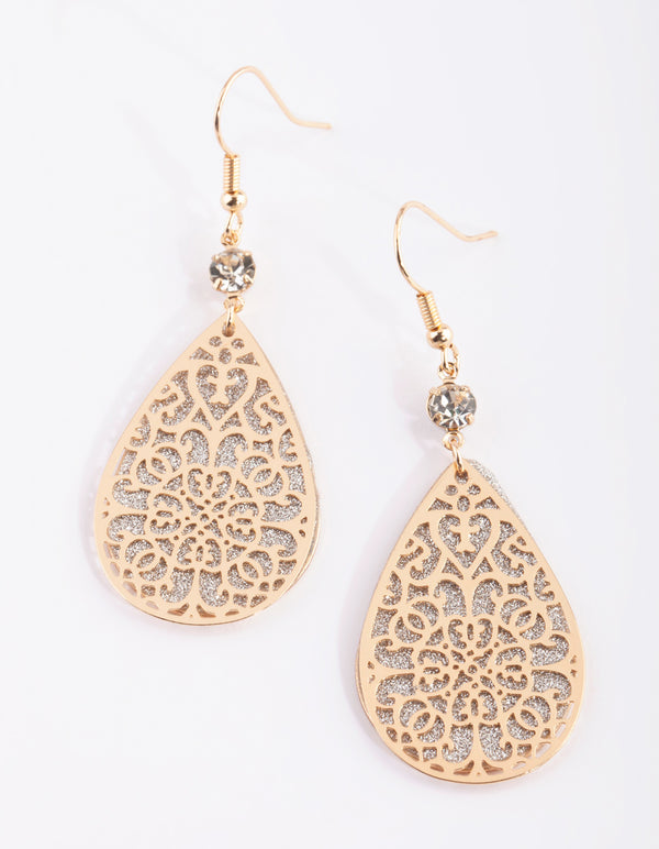 Gold Filigree Teardrop Earrings