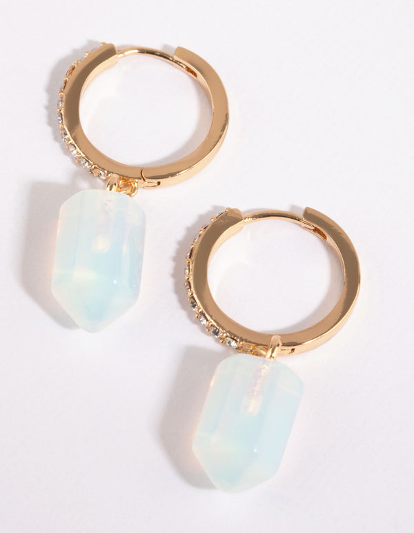 Gold Moonstone & Diamante Huggie Earrings