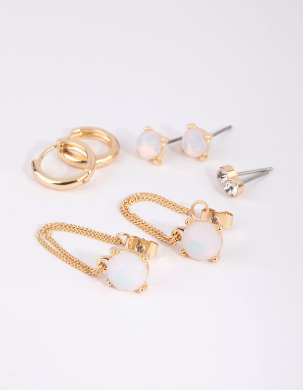 Gold Moonstone Stack Pack Earrings