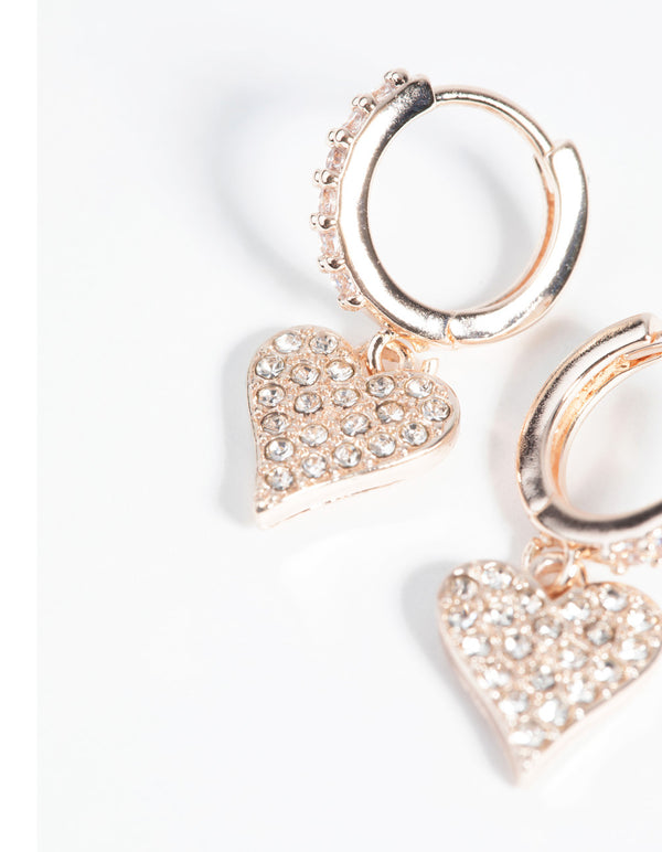 Rose Gold Heart Huggie Hoop Earrings