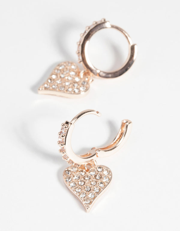 Rose Gold Heart Huggie Hoop Earrings