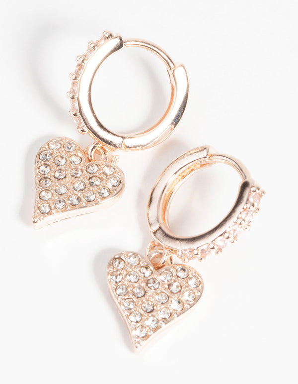 Rose Gold Heart Huggie Hoop Earrings
