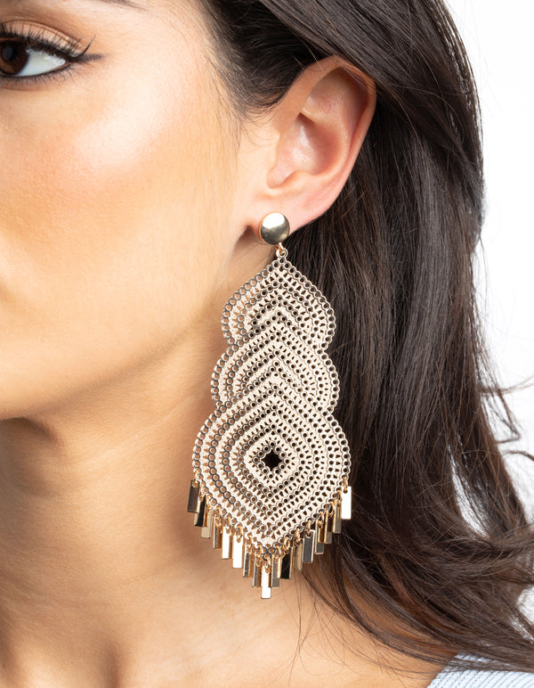 Gold Patterned Teardrop Earrings