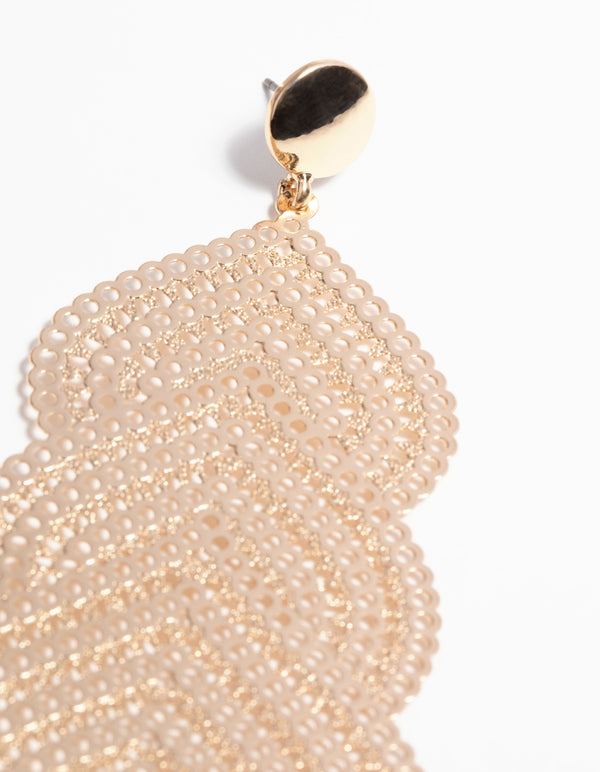 Gold Patterned Teardrop Earrings