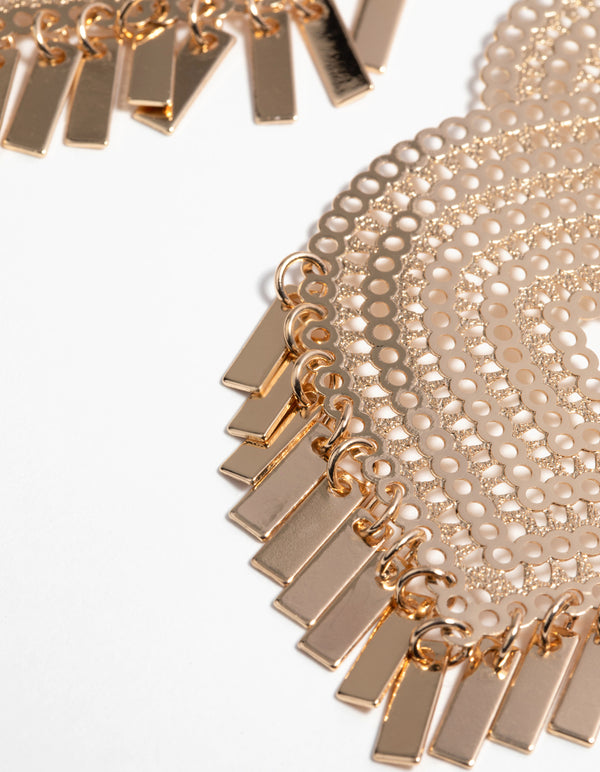 Gold Patterned Teardrop Earrings