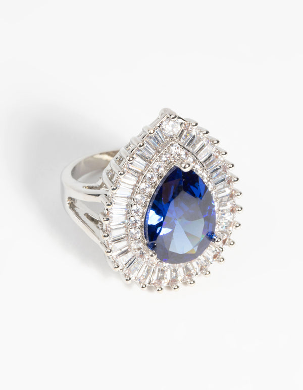 Sapphire Diamond Simulant Teardrop Cocktail Ring