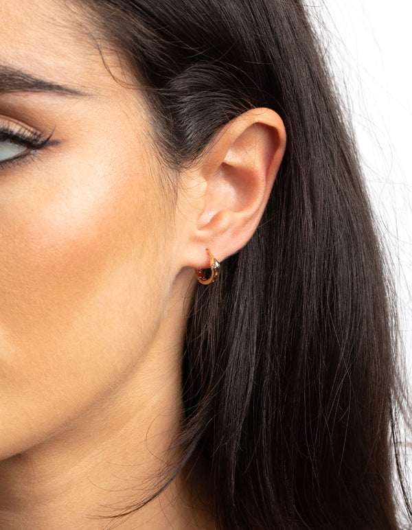 Gold Snake Huggie Hoop Earrings with Cubic Zirconia