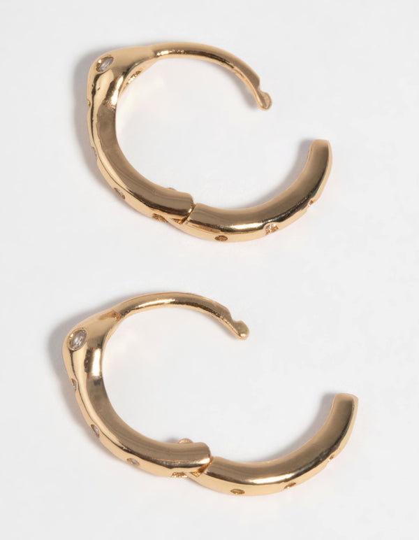 Gold Snake Huggie Hoop Earrings with Cubic Zirconia