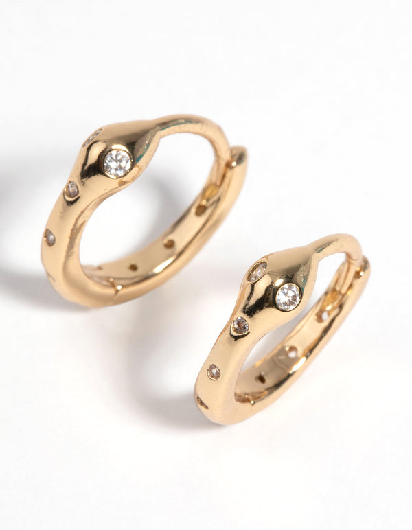 Gold Snake Huggie Hoop Earrings with Cubic Zirconia