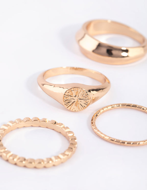 Gold Statement Signet Ring 4-Pack