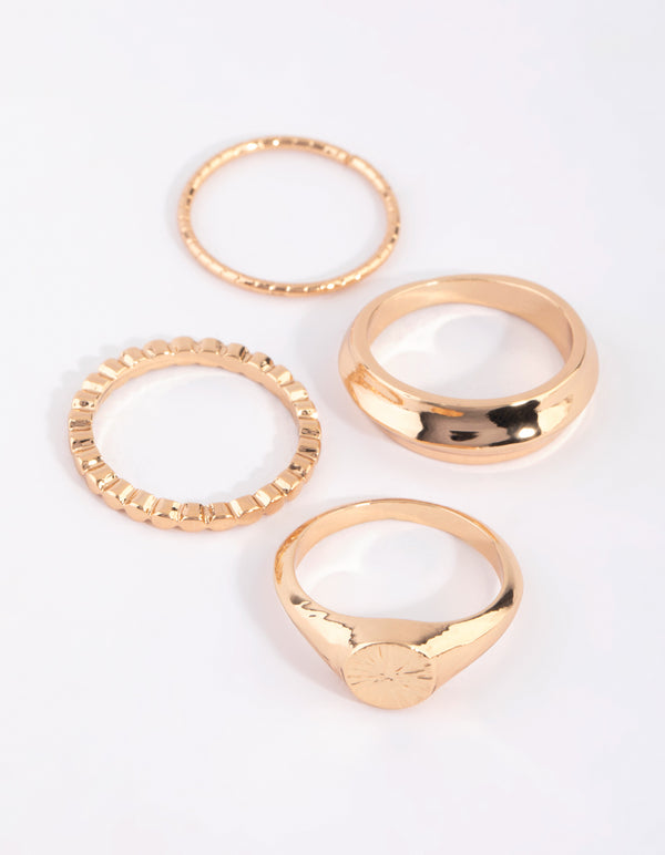 Gold Statement Signet Ring 4-Pack