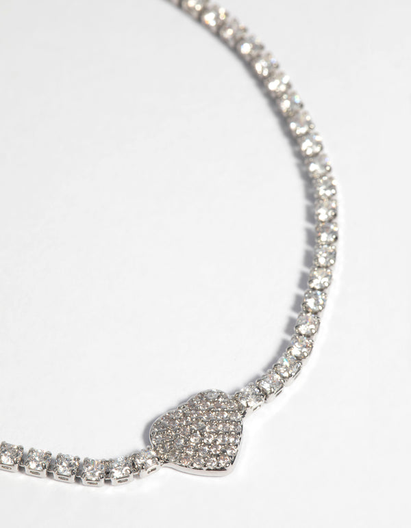 Rhodium Pave Diamante Heart Bracelet