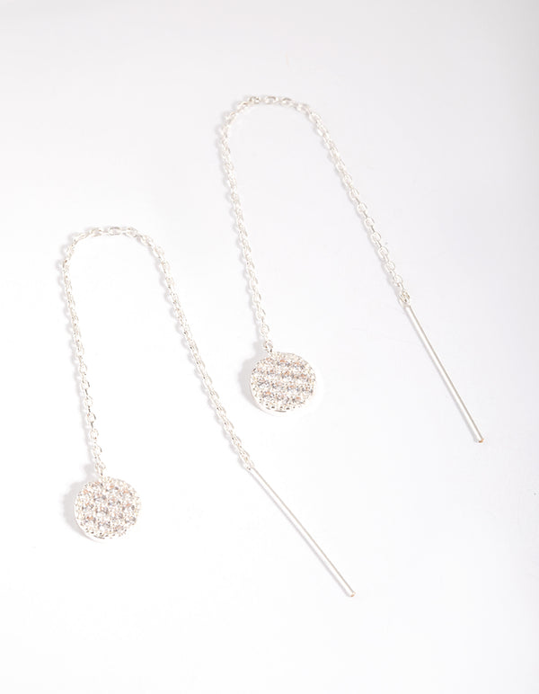 Silver Cubic Zirconia Pave Disc Earrings