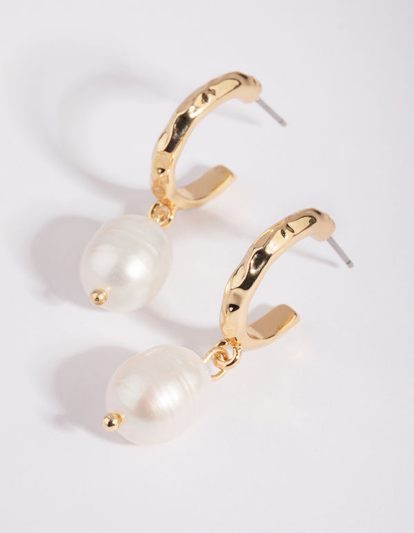 Gold Plated Hoop Earrings with Freshwater Pearls