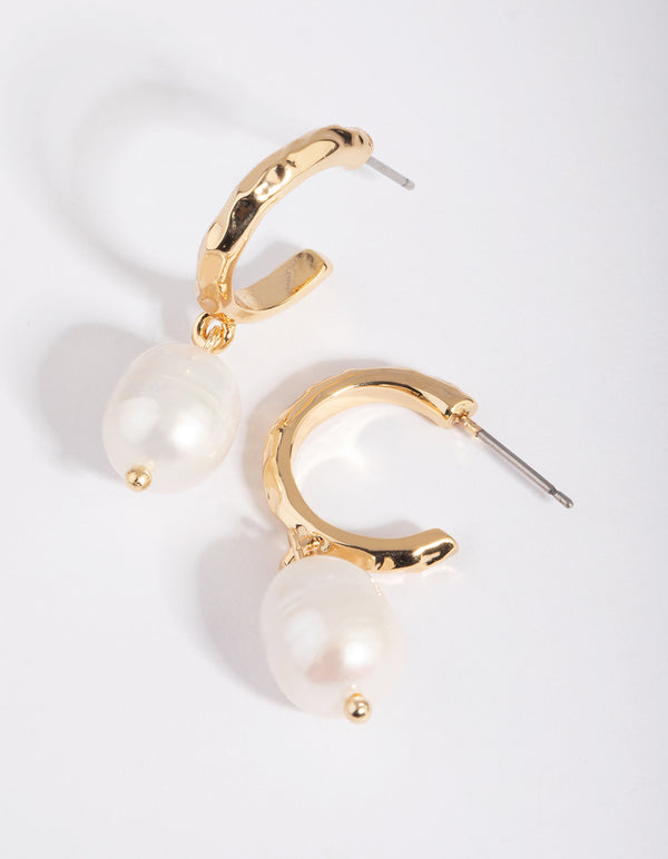 Gold Plated Hoop Earrings with Freshwater Pearls