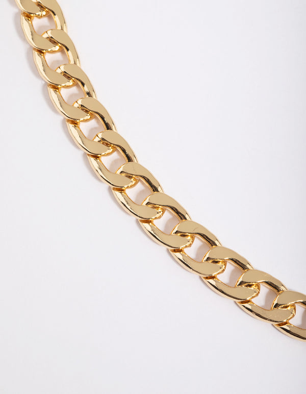 Gold Plated Curb Chain Clasp Necklace