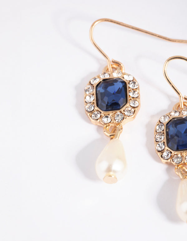 Gold Diamante & Pearl Drop Earrings
