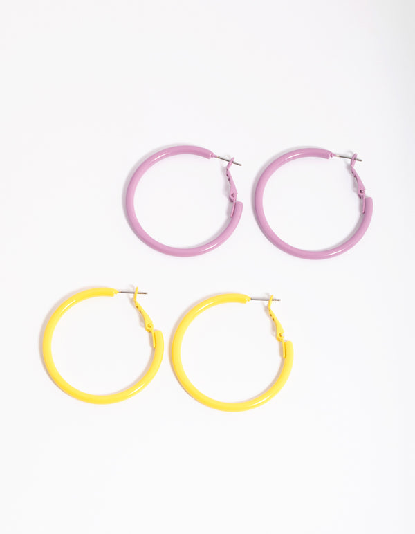 90s Matte Yellow Hoop Earring Set
