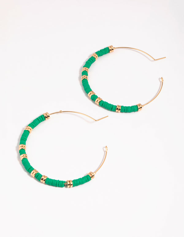 Green Chip Bead Hoop Earrings