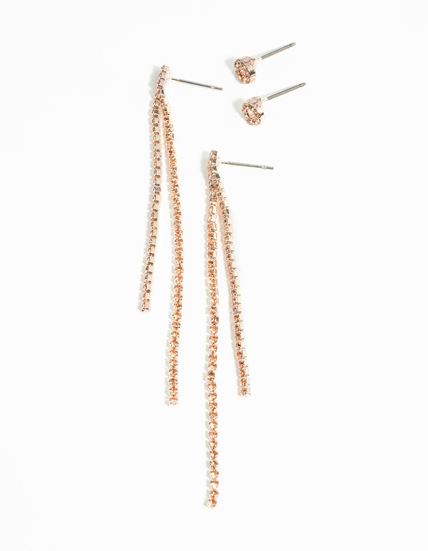 Rose Gold Diamante Stud Earring Pack