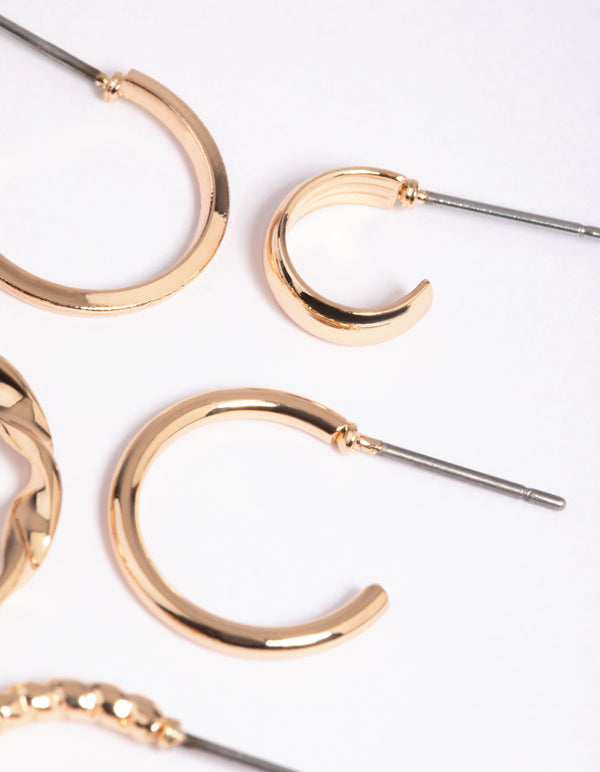 Gold Smooth & Twisted Stacking Earrings