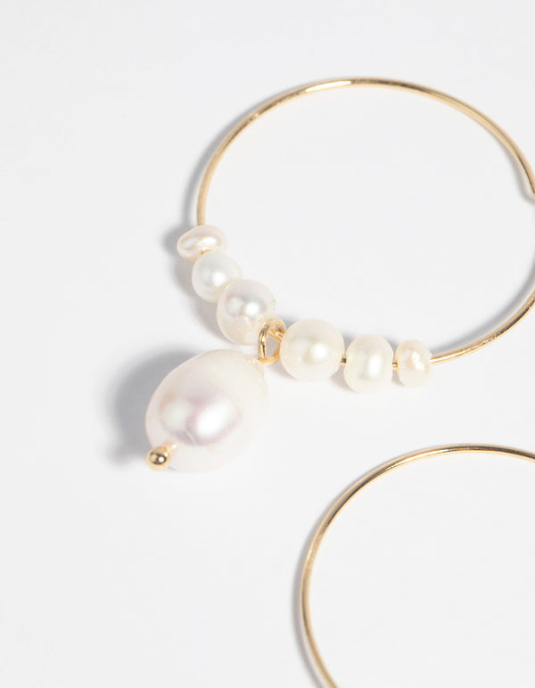 Gold Plated Freshwater Pearl Hoop Earrings