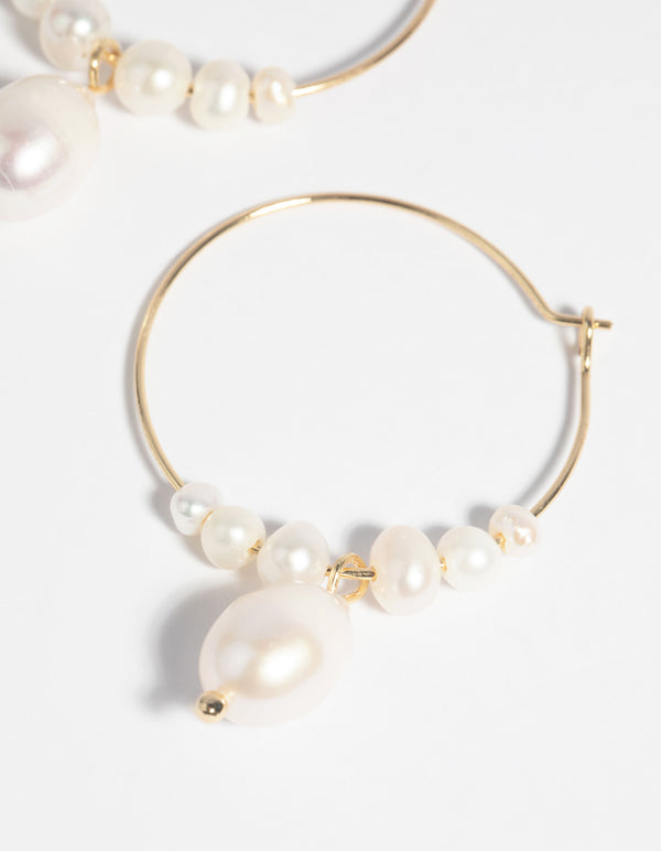 Gold Plated Freshwater Pearl Hoop Earrings
