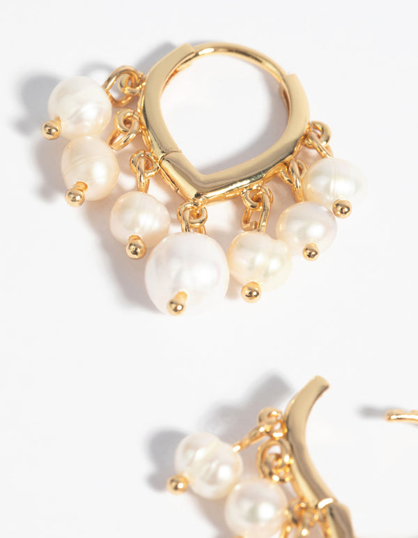 Gold Plated Freshwater Pearl Molten Huggie Hoop Earrings