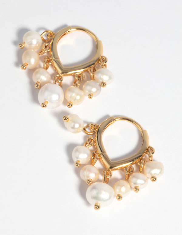 Gold Plated Freshwater Pearl Molten Huggie Hoop Earrings