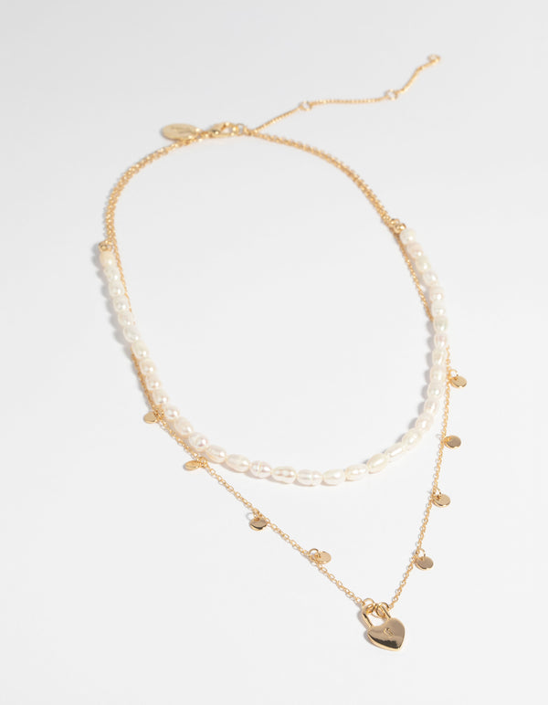 Gold Plated Freshwater Pearl Heart Locket Necklace