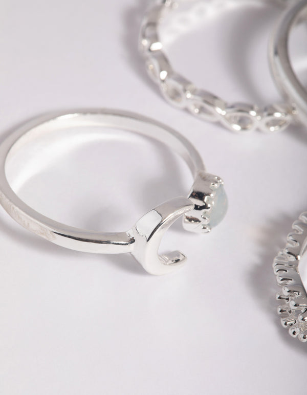Silver Plated Moonstone Ring 4-Pack