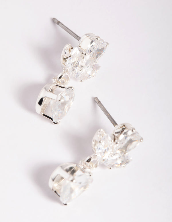 Silver Cubic Zirconia Marquise Statement Necklace & Earrings Set