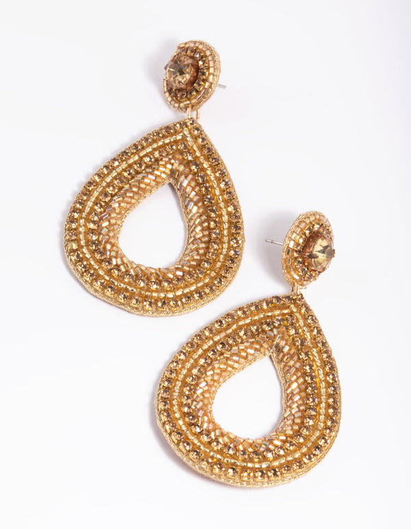 Gold Facet Bead Teardrop Earrings