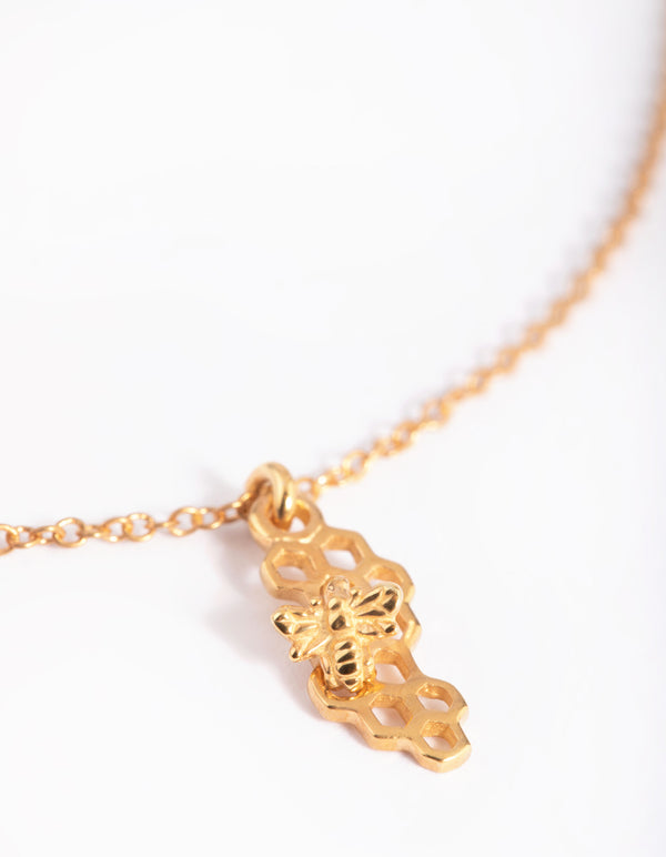 Gold Plated Sterling Silver Beehive Necklace