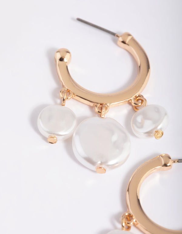Gold Pearl Trio Hoop Earrings