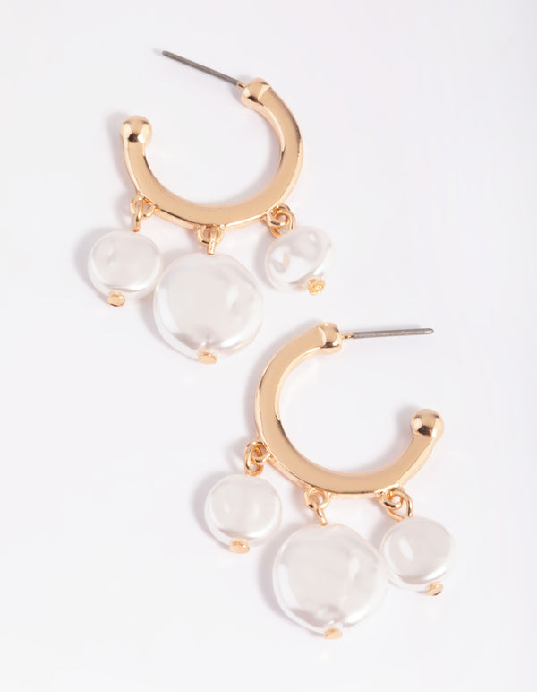 Gold Pearl Trio Hoop Earrings