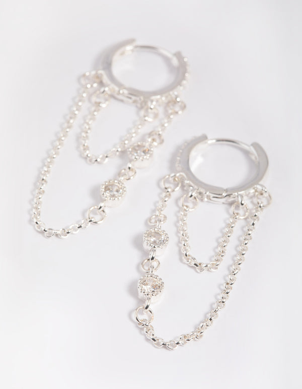 Silver Plated Diamante Huggie Hoop Earrings