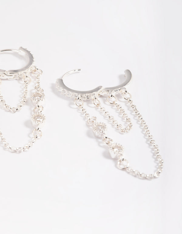 Silver Plated Diamante Huggie Hoop Earrings
