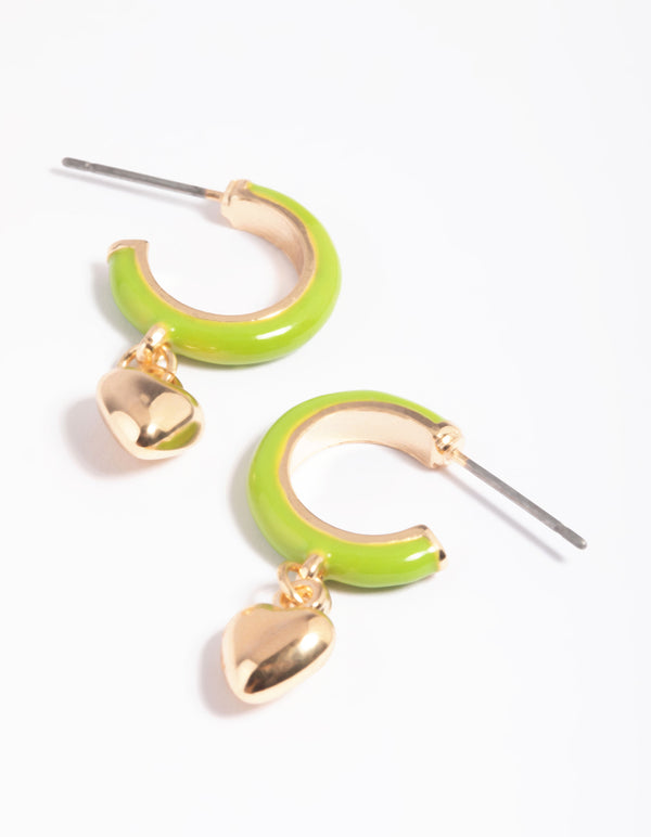 Green Heart Huggie Hoop Earrings