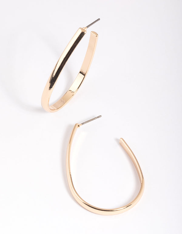 Gold Elongated Fine Hoop Earrings